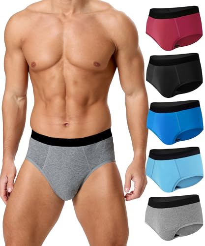 BEENIUBEE Paquete de 5 calzoncillos de incontinencia para hombre, 150 ml, absorbentes y lavables, de algodón para incontinencia, calzoncillos reutilizables a prueba de fugas, ropa interior antiolor