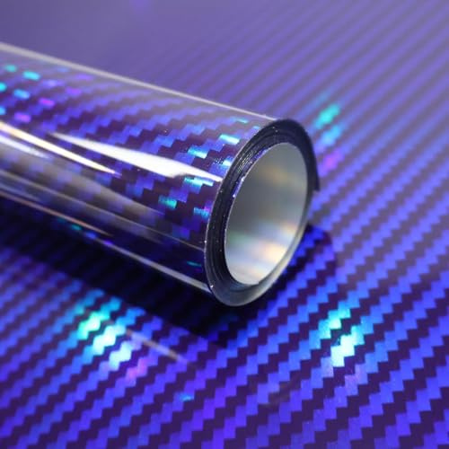 Lypumso Covering Carbone 2D Laser Brillant Bleu 30 x 150cm, Covering Voiture Adhésif avec Technologie de Libération d'air, Film Protection Intérieure et Extérieure pour Voitures, Motos et Vélos