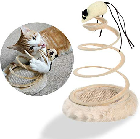 Andiker Interactive Cat Toy, Exercise Plush Mouse with Spiral Spring, Indoor Portable Toy for All Breed Sizes