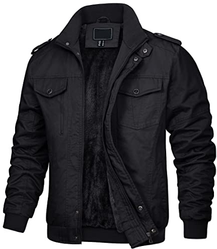 KEFITEVD Men's Winter Cargo Jackets Thermal Fleece Lining Jacket Bomber Work Coat, 150 Black, XL