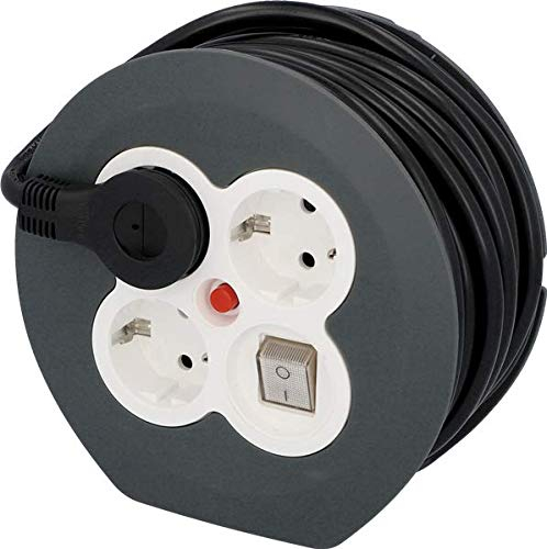 UNITEC Platzsparende Kabeltrommel inkl. Netzstecker 7m | 3 Steckdosen | Thermoschutz | Netzschalter | Flachstecker | Ösen zum Aufhängen