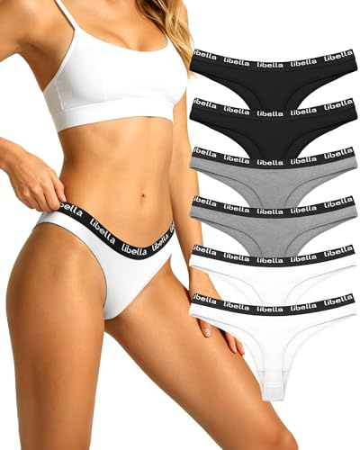 L&K-II Libella Tanga Strings i förföriska ljusa färger underkläder damstringtrosa bomull med djup linning i 6-pack 3207 grå S