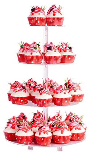 SOQKEEN Presentoir a Gateau, Support gateaux Rond en Acrylique à 4 Niveaux avec Base Présentoirs Alimentaires pour Mariage, Fête à Thème d'anniversaire Après-Midi Thé Décoration Fournitures