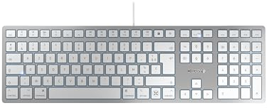 CHERRY KC 6000C FOR MAC, Kabelgebundene Mac-Tastatur (USB-C Anschluss), Französisches Layout (AZERTY), Flüsterleise Tasten, Flaches Design, Weiß-Silber