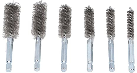 Juego de 6 Cepillos de Limpieza para Orificios, Cepillo de Alambre Trenzado Antioxidante de 4 Pulgadas con Vástago Hexagonal de 1/4 Pulgada para Alambre de Acero Plata