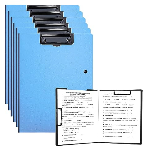 Cartellina portadocumenti A4 con coperchio, 6 lavagne a doppia clip, per lavoro, ufficio, scuola o ristorante, blu