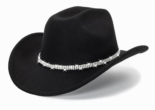 CXQRR Glitter Silver Black Cowboy Hats for Women - Western Sparkly Rhinestone Cowgirl Hat for Ladies
