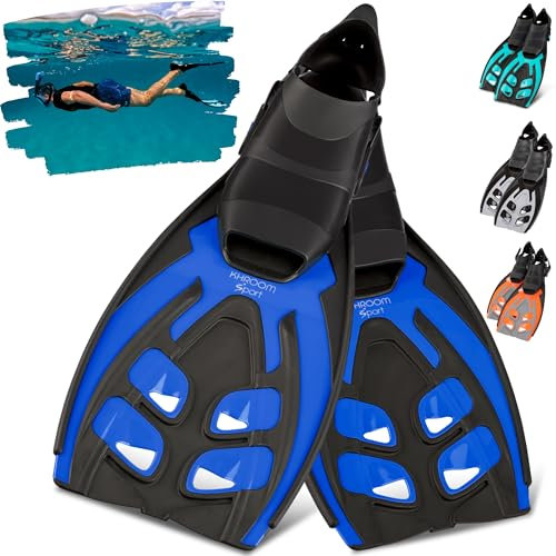 Khroom Flossen Erwachsene Gr. 36-47 - Hochwertig, Made in Italy, Schwimmflossen zum Schnorcheln & Tauchen, Unisex verstellbare Schnorchelflossen / Taucherflossen Damen & Herren (Blau-Schwarz, 42-47)