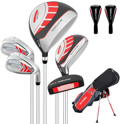 XDriveMax 6 Pieces Kids Golf Club Set, Junior Golf Club Set Ages 9-12 Includes Stand Bag, 1# Drive, 5# Hybrid, 6/7#, 9/P# Irons and Putter Right Hand for Boys Girls