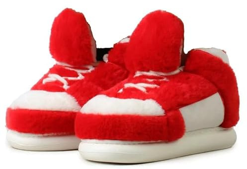 Wild Diva Slippy-01 Women's Lace Up Fur Detail Closed Toe Sneaker Slippers (Red/White, US Footwear Size System, Adult, Women, Numeric, Medium, 9)