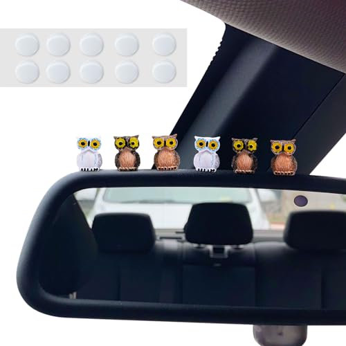 6 PCS Colorful Luminous Soot Sprites Car Decor Set,Rearview Mirror and Dashboard Accessories for Cute Anime Theme Interior Decor, Cute Anime Decor for Car Rearview Mirror. (Mini Owl)