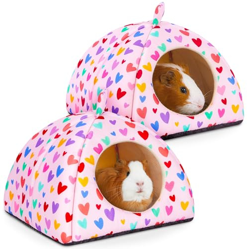 Hedgeink Lot de 2 Lits pour Cochon d’Inde – Maison Lavable pour Petit Animal avec Coussin Doux et Fond Antidérapant – Cachette pour Lapin, Hamster, Hérisson, Chinchilla et Furet
