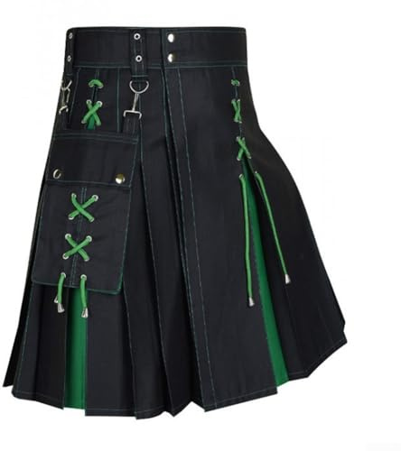 Vestido tradicional para hombre, falda escocesa, falda con bolsillo, estilo medieval (M verde)