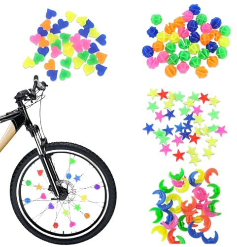 OUDQFCJ 144 Pezzi Decorazioni per Raggi Bicicletta Cliccatori per Bicicletta Bambini Riflettori Luminosi Accessori per Bicicletta Bambini Perline Riflettenti per Raggi (Colorati)