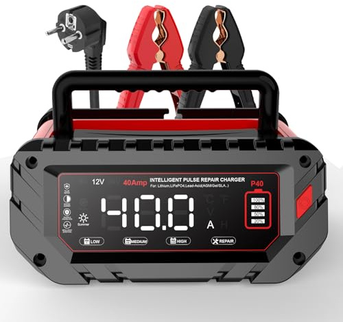 Caricabatterie per auto 40A 6V/12V/24V - Haisito Caricabatterie intelligente con display LCD, manutentore della batteria, carica di mantenimento e desulfatazione per AGM, litio, LiFePO4, piombo-acido