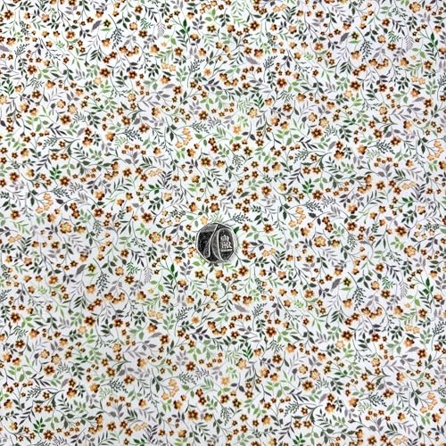 Pyrhan Floral Poly-Cotton Fabric by the Metre – 45 Inch Wide Dressmaking Fabric, Cotton Material for Quilting, Sewing, Patchwork, Floral Prints. (45-Delicate-Yellow)