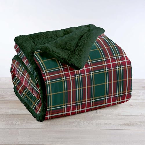 IlGruppone Coperta Plaid in Pile Sherpa Invernale, Morbida e Calda, Coperta Pelosa Copri Letto o Divano in Finta Pelliccia Singola Matrimoniale Doppio Lato - TartanVerde - Una piazza 150x200