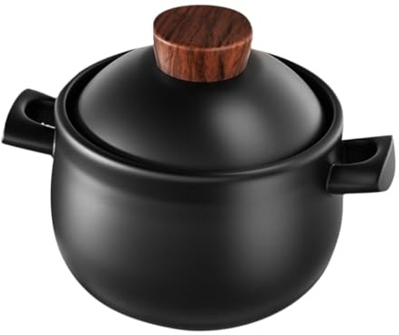 FUNNETOYU Olla De Barro Para Cocinar Guisos 1.8l Cerámica Resistente Distribución Uniforme De Calor Para Estufa Gas Hogar Utensilios De Cocina Cacerola Para Sopa y Guisos