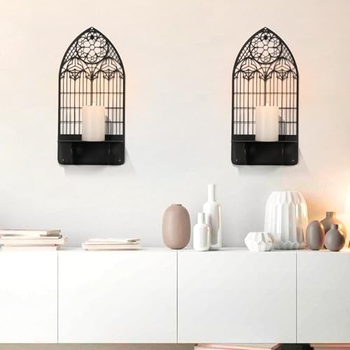 Arched Church Metal Votive Candle Holders, Metal Candlestick Holders, Candlestick Holders, Black Candle Holder, Arch Wall Decor for Living Room, Church, Fireplace(Black 1, 5.9X12inches,1 Piece)