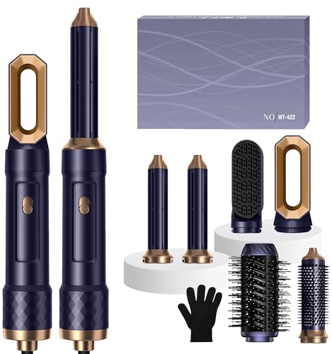 Hairstyler 6-i-1 Airstyler med luftlocktång, jonisk hårtork, hårstylingapparat, varmluftsborste, rundborste, locktång, plattång, hårtork, luftstylingborste, presenter till kvinnor, blå-violett