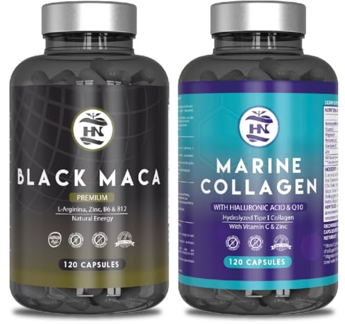 Pack Colageno Marino Hidrolizado 744mg-120 Capsulas y Maca Negra Andina Peruana con L arginina - 120 Capsulas