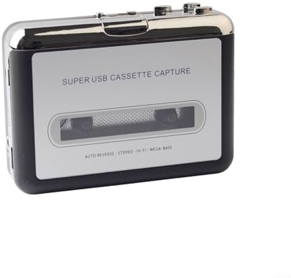 Zeroupshop Convertidor de cinta de casete a MP3, reproductor de marcha atrás automático portátil con función de digitalización USB, sonido estéreo, 3,5 mm, plata, material ABS, batería o alimentación
