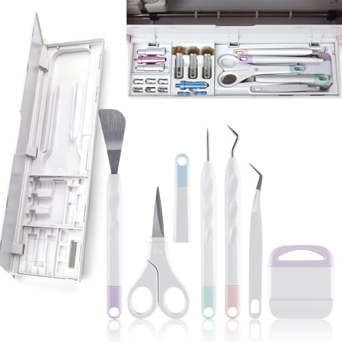 7 PCS Vinyl Weeding Tools with Weeding Kit Tray Set, Spatula/Scissors with Cap/Piercing Tool/Weeder/Tweezers/Scraper Basic Weeding Tool Kit Blades Housing Tip Accessories Organizer