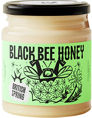 Black Bee Honey - Pure British Spring Soft Set Raw Honey, Creamy and Lightly Sweet, Unprocessed Single Source from Hive to Jar, Never Blended - Delicious on Toast, Soothing in Drinks, 227g Glass Jar