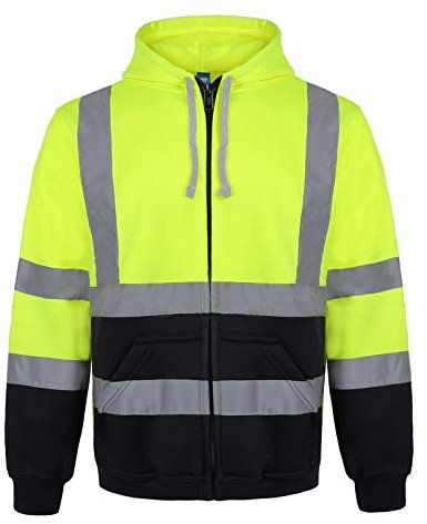 Yukirtiq Herren Warnschutz Sweatshirt Sicherheitsjacke Kapuzen Reflektierend Jacke Warnjacke Langarm Kapuzenpullover Arbeitsjacke Warnschutzjacke, Gelb+Blau, M