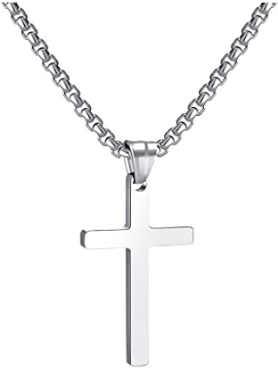 RWQIAN Collar Cruz Hombre Cruz Cadena Acero Inoxidable Plateada Colgante Cruz Collar Mujer 16