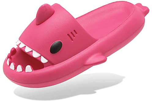 Claquettes de Requin Femme Homme Chaussons de Piscine et Plage Antidérapante Sandales de Bain à Bout Ouvert Shark Slides Slippers, Rose, 38/39 EU