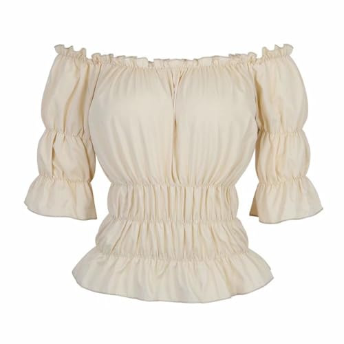 Josamogre Chemiser Femme Retro Vintage Renaissance Gothique Manche Court Col Bateau Blouse Epaule Nue Bustier Sexy Steampunk