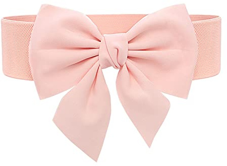 Tenorbass Cinturón ancho con lazo para mujer, Cinturón elástico con lazo grande vintage para vestidos, Cinturón de cintura bonito para fiesta de Navidad, Adorable accesorio de vestir (Cinturón rosa)