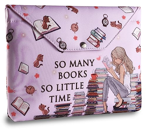 LParkin Buchhülle mit Reißverschluss So Many Books So Little Time, Buchhülle Stoff für Buchliebhaber 27,9 x 22,9 cm, Wasserdichte Buchhülle