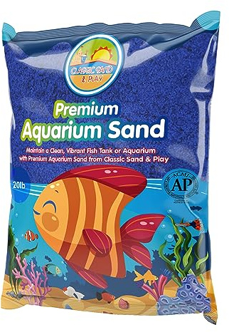 CLASSIC SAND & PLAY Natural Aquarium Sand for Freshwater and Saltwater Tanks, 20 lb. Bag, Improves Filter Life and Filtration Process, Pre-Washed Fine Sand, Blue