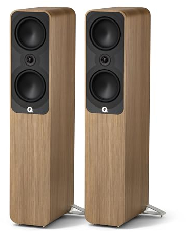 Q ACOUSTICS 5050 Floorstanding Speakers Holme Oak – 2 x 6 Mid/Bass Drivers, 1 Tweeter - TV Speakers for Surround Sound System - Vinyl Record Player Speakers Hifi, Gaming PC Speakers