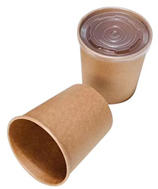 FRCOLOR 50 Stück 12 Suppentasse Kraftpapier Runder Behälter Mit Deckel Isolierter Suppenbehälter Isolierte Suppe Suppenbecher Mit Deckel Fass Zum Mitnehmen Brei Schüssel Einweg