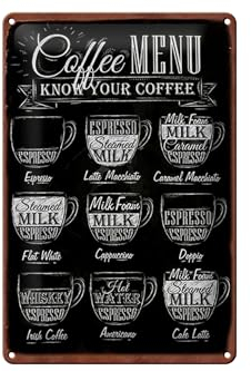 Scudo Lamiera 20x30cm - Made IN Germania - Caffè Menu Piatto Bianco Doppio Metallo Decorazione Targa di Latta