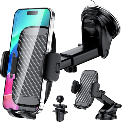 Vexloria Car Phone Holder, [Ultra Powerful Suction] Car Phone Mount, Universal Phone Holder for Dashboard & Air Vent and Windshield Suitable for All Smartphones-Black