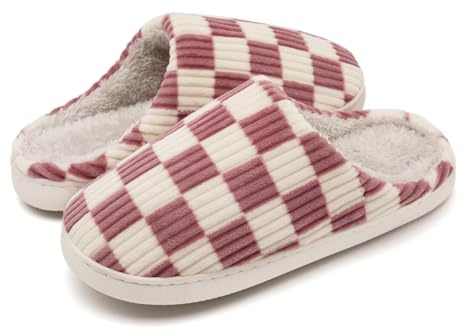 Guyarns Zapatillas casa Mujer Hombre,Pantuflas Mujer Invierno de Memoria viscoelástica a Cuadros con Suela Antideslizante Dormitorio para Interior Exterior(Rosa,36/37 EU)