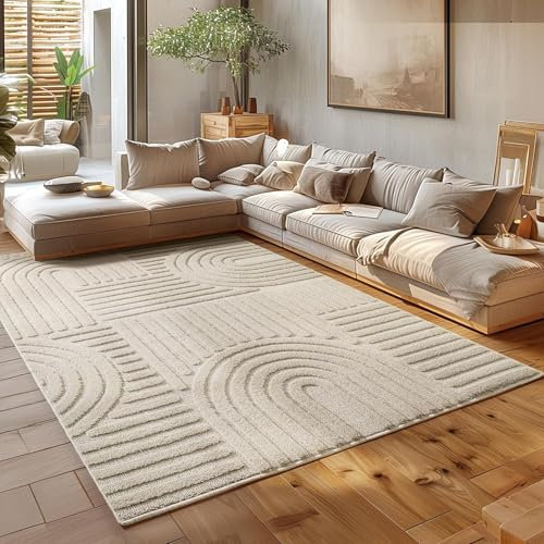 Livum Alfombra Salón, Dormitorio, Moderno y Diseño en Relief, Suave y Cómodo (Beige, 60 x 110 cm)