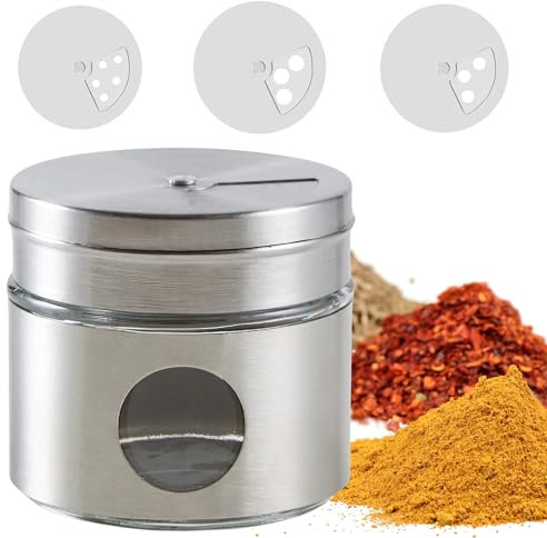 PARENCE.- Distributore di Spezie in Acciaio Inox - Barattolo Multifunzione con Diversi Fori per Sale, Pepe, Curry, Erba Cipollina - 6 x 5 x 5 cm