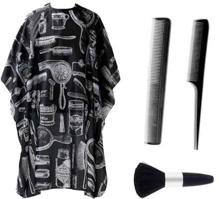 QSZHSL Haarschnitt Friseurumhänge mit Hals Staubbürste, Haarschneideumhang und Friseurkamm, Barber Cape Friseursalon Umhänge Cape Haarschneideumhang, Salonzubehör für Damen und Herren (4 Pcs)