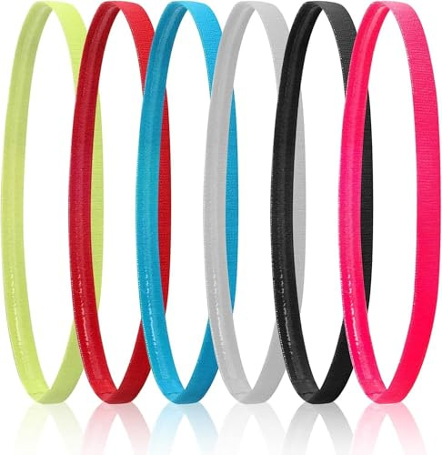 6 Piezas Cinta Deportiva Pelo, Diadema Deportiva Elástica Antideslizante para Hombre Mujer Niño, Banda de Yoga Fútbol Jogging Correr, Tejido Cómodo y Transpirable, Con Anillo Silicona Anti-Sudor