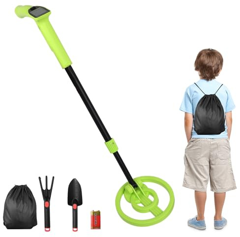 Rivelatore di metallo per bambini, altamente sensibile, rilevatore di metallo con display LCD, regolabile in altezza, leggero, con pala, rake e zaino, per principianti, junior