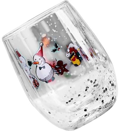 Shntig Isolierter Weihnachtsbecher aus Glas, transparent, 300 ml, Wasserbecher für Zuhause oder Büro