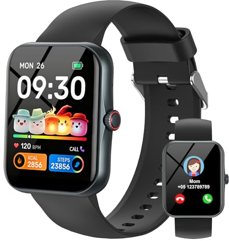 Alutoria Smartwatch Bambini Fitness Tracker, 1.83 Orologio per Bambino Bambina con Cardiaca Monitor del Sonno Resistente all'Acqua IP68, Smart Watch per Ragazza Ragazzo Ado 5-16 Anni Regalo (Negro)