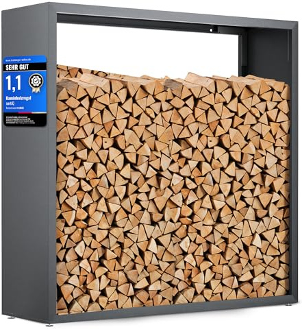 sortiQ Kaminholzregal Metall [DB 703] Kaminholz-Regal für außen & innen - wetterfeste, moderne Brennholz-Stapelhilfe für stabile Holzaufbewahrung Holzlager mit Stellfüßen (170 x 165cm)