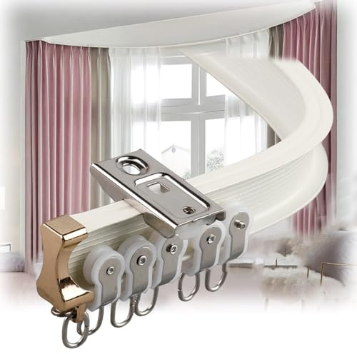 Riel de cortina curvado para montaje en techo o pared, sistema de privacidad divisor de habitación, guía recta y curvada para ventanas, caravanas, cortinas de ducha, fácil instalación