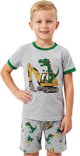 Hoseay Ensemble Pyjama Manches Courtes Filles Garçons 2 pièces Âge 2-8 | Doux, Coton, Cheval Football Cheval Dinosaure, Vêtement de Nuit, Respirant, T-shirt et Short, Été Vêtements de Détente